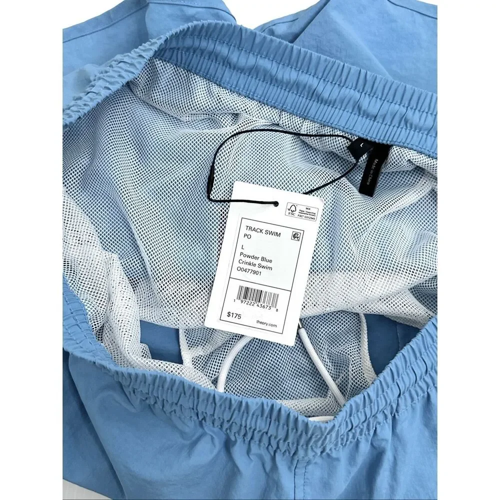 Theory Track Swim Blue Crinkle Swim Trunks Shorts L NWT Coastal Yatch Club